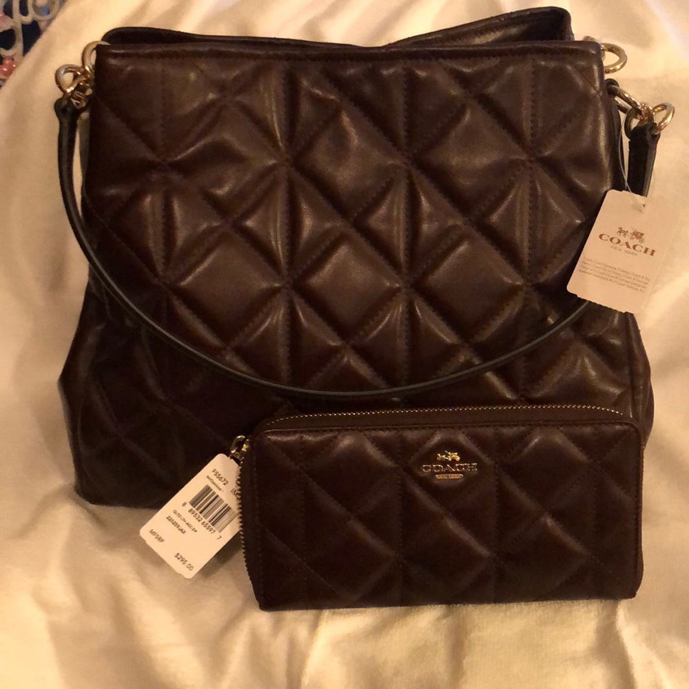 Coach Quilted Leather Bag Matching Wallet Oxblood